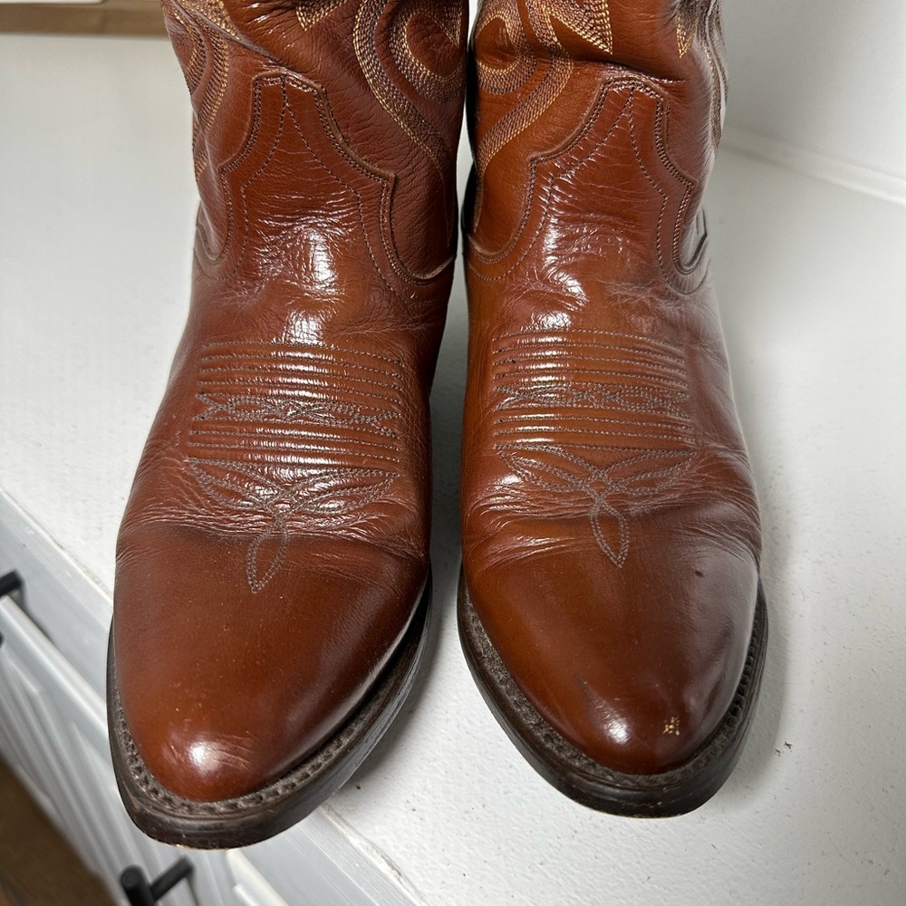 Dan Post Cowboy Boots Men’s 7.5D, Women 9 Vintage Brown Leather Western Classic - Picture 3 of 9